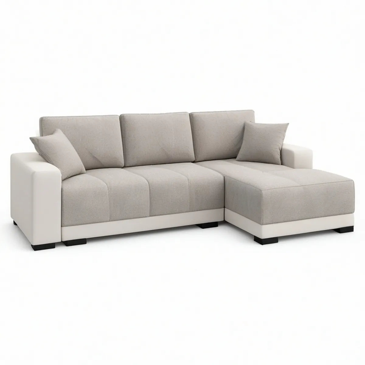 Sofá de Canto com Chaise Longue à Direita em Poliéster Bege e Poliuretano Branco, 250 x 160 x 85 cm