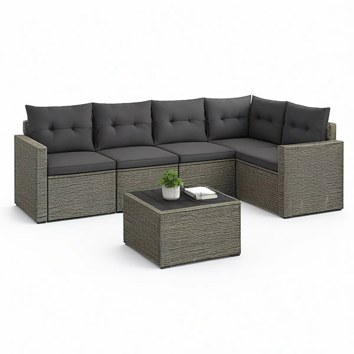 Sofá modular de jardim em L com mesa de centro, 250 x 190 cm, Cinzento/Antracite