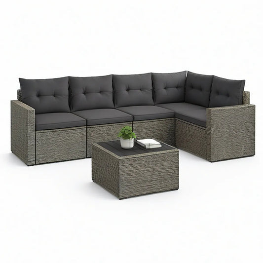 Sofá modular de jardim em L com mesa de centro, 250 x 190 cm, Cinzento/Antracite