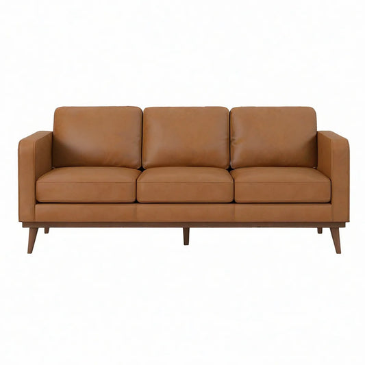 Sofá de 3 Lugares em Pele Sintética PU Castanho Camel, 200 x 85 x 84 cm