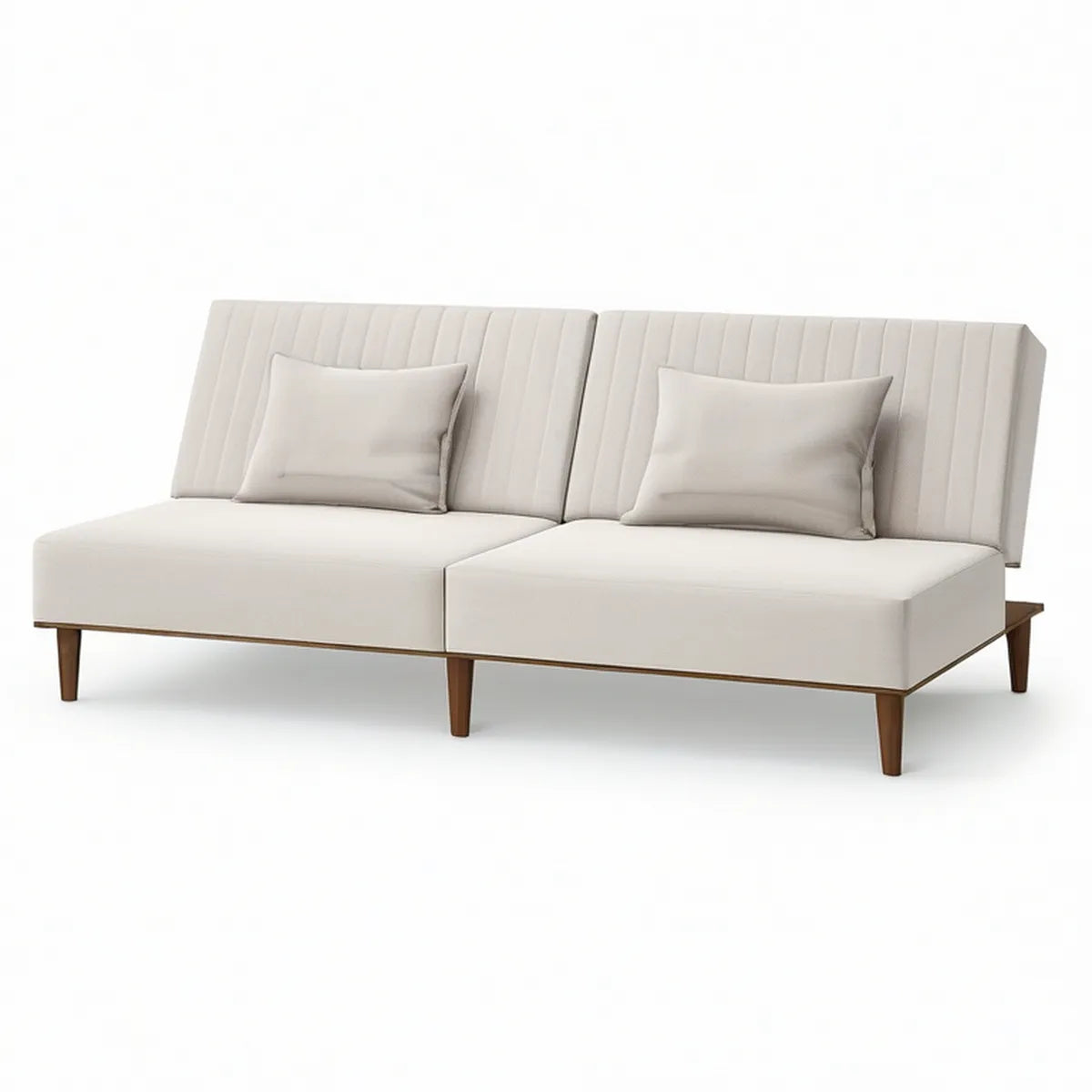 Sofá modular de 2 lugares em pele sintética PU bege com pés em madeira maciça, 220 x 90 x 84 cm