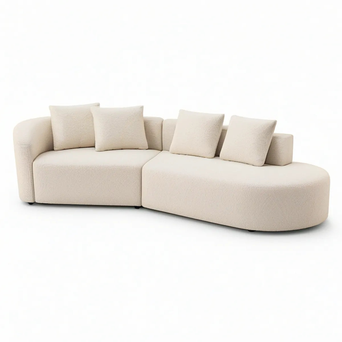 Sofá modular de canto com chaise longue à direita em bouclé bege, 290 x 165 x 72 cm