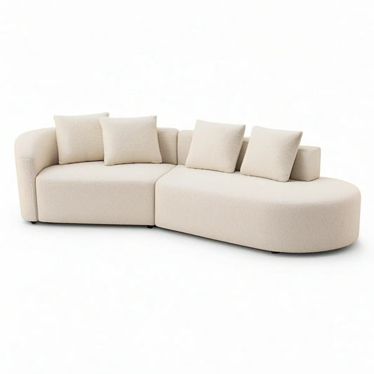 Sofá modular de canto com chaise longue à direita em bouclé bege, 290 x 165 x 72 cm