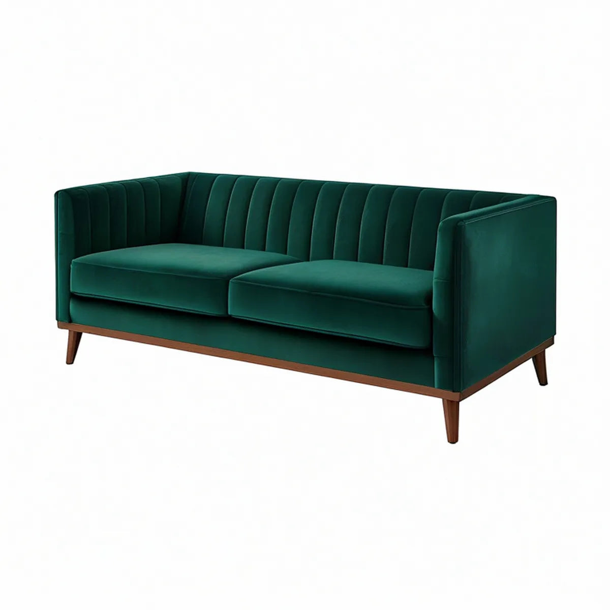 Sofá de 2 Lugares em Veludo Verde-Escuro com Pés em Madeira, 180 x 82 x 78 cm