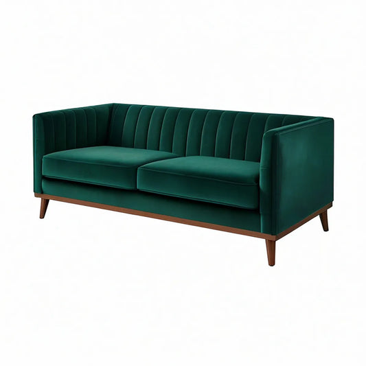 Sofá de 2 Lugares em Veludo Verde-Escuro com Pés em Madeira, 180 x 82 x 78 cm