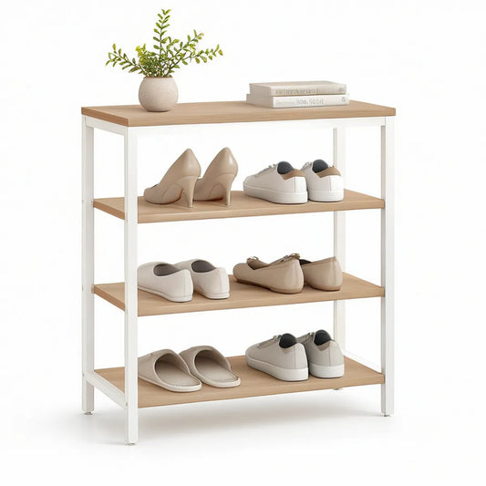 Sapateira Aberta com 4 Prateleiras em MDF e Aço Branco e Carvalho Claro, 80 x 30 x 100 cm