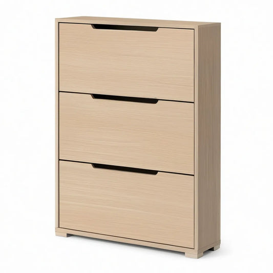 Sapateira Vertical em MDF com 3 Gavetas Basculantes Bege Claro e Preto 80 x 24 x 120 cm