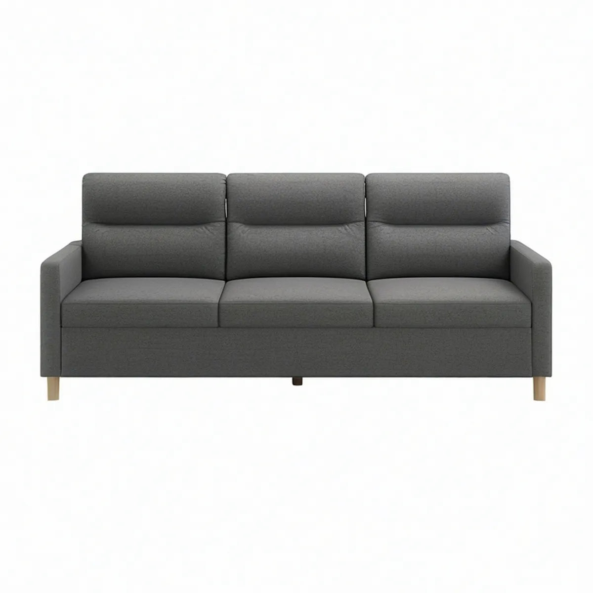 Sofá de 3 Lugares em Poliéster Cinzento-Escuro com Pés em Faia Natural, 200 x 88 x 86 cm