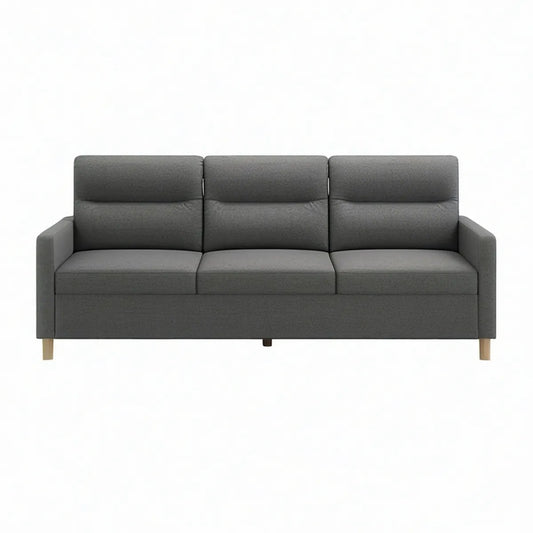 Sofá de 3 Lugares em Poliéster Cinzento-Escuro com Pés em Faia Natural, 200 x 88 x 86 cm