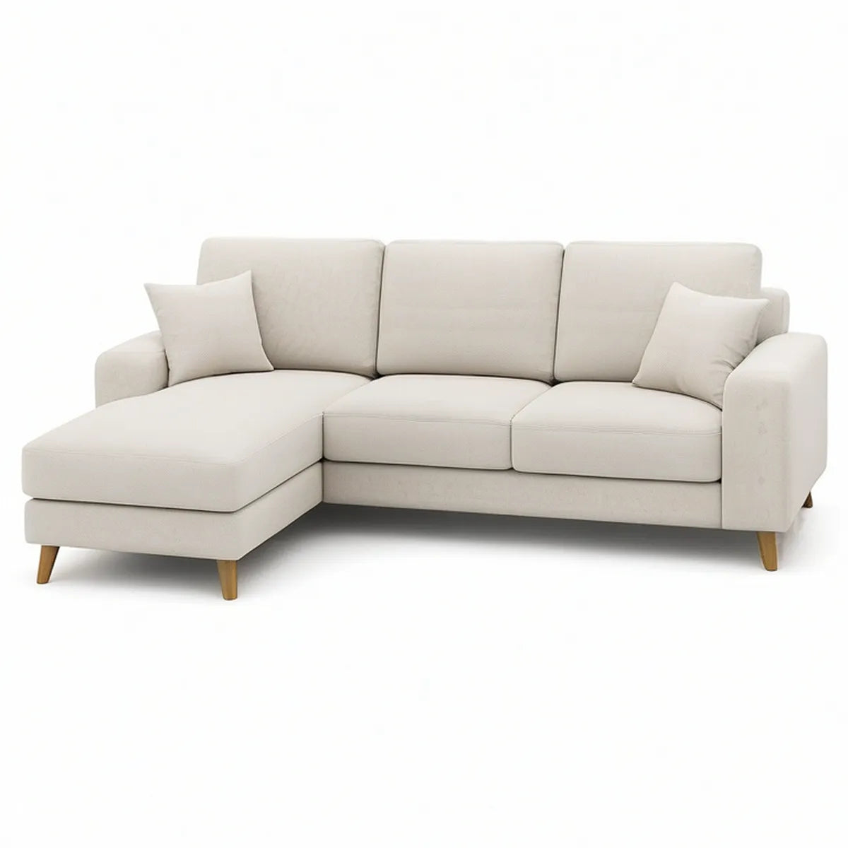 Sofá de Canto de 3 Lugares com Chaise Longue à Esquerda em Poliéster Bege 230 x 150 x 85 cm