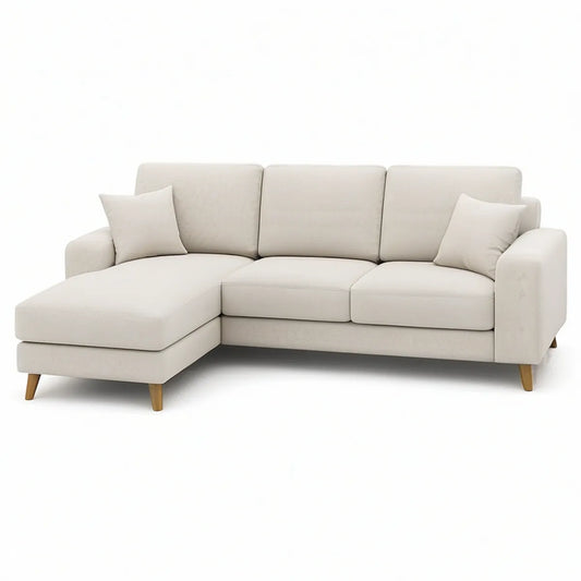 Sofá de Canto de 3 Lugares com Chaise Longue à Esquerda em Poliéster Bege 230 x 150 x 85 cm