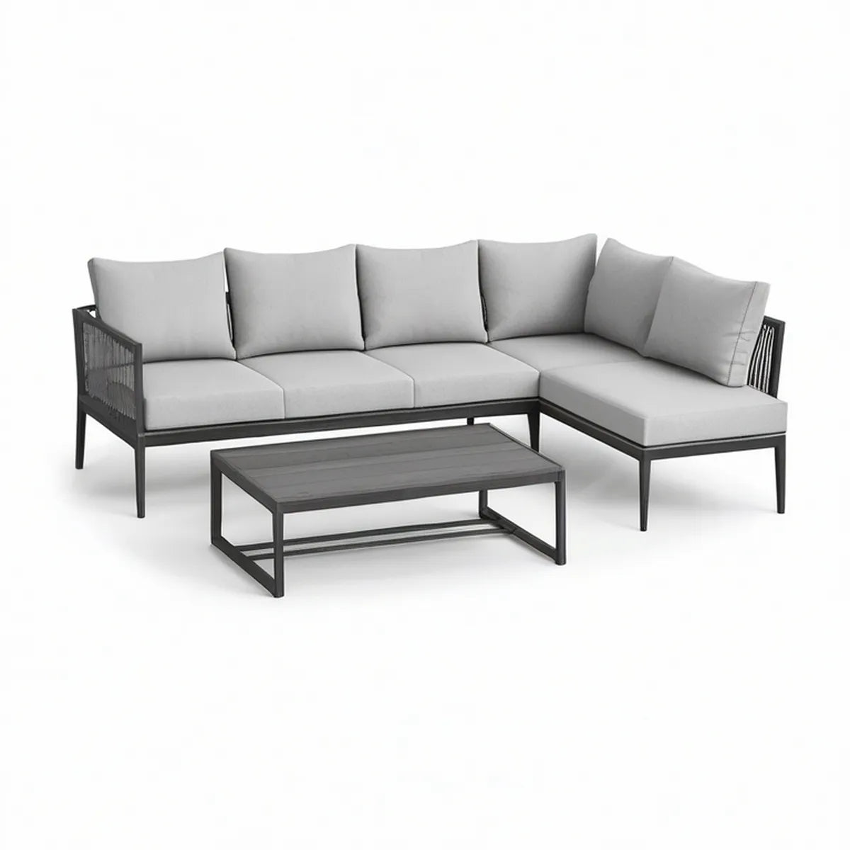Conjunto de Sofá de Canto para Jardim com Mesa de Centro, Cinzento e Preto, 220 x 150 x 78 cm