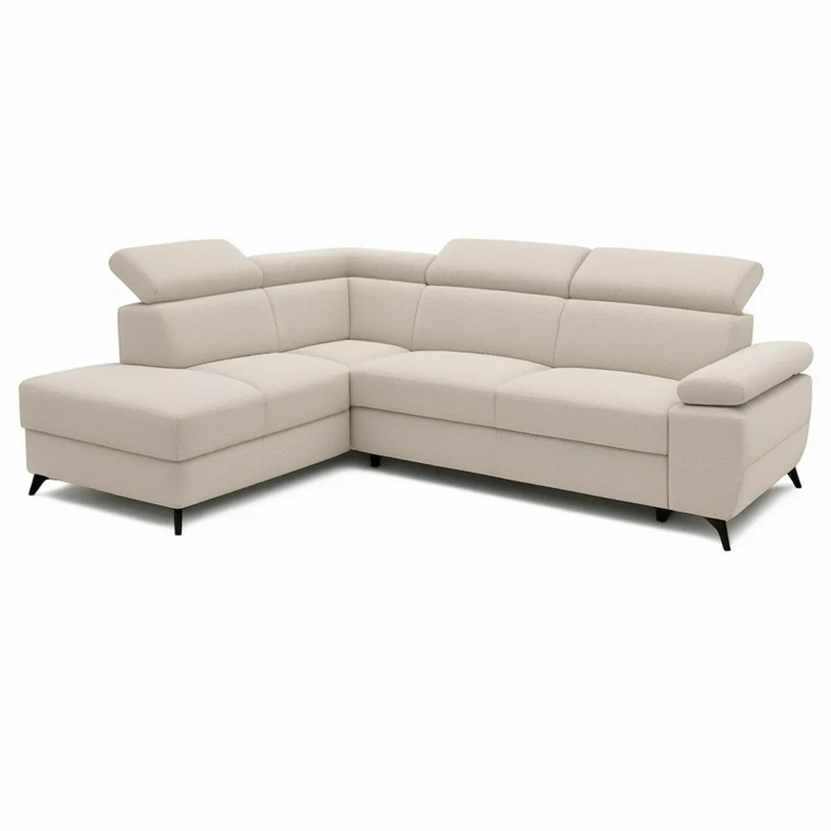 Sofá de Canto com Chaise Longue à Esquerda 260 x 160 x 90 cm em Poliéster Bege