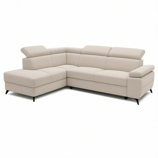 Sofá de Canto com Chaise Longue à Esquerda 260 x 160 x 90 cm em Poliéster Bege