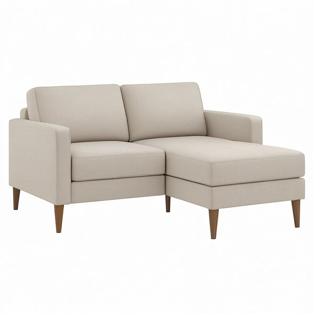 Sofá de 2 Lugares com Chaise Longue à Direita em Poliéster Bege e Pés Castanhos, 190 x 145 x 85 cm