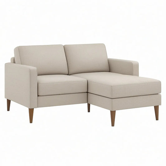 Sofá de 2 Lugares com Chaise Longue à Direita em Poliéster Bege e Pés Castanhos, 190 x 145 x 85 cm