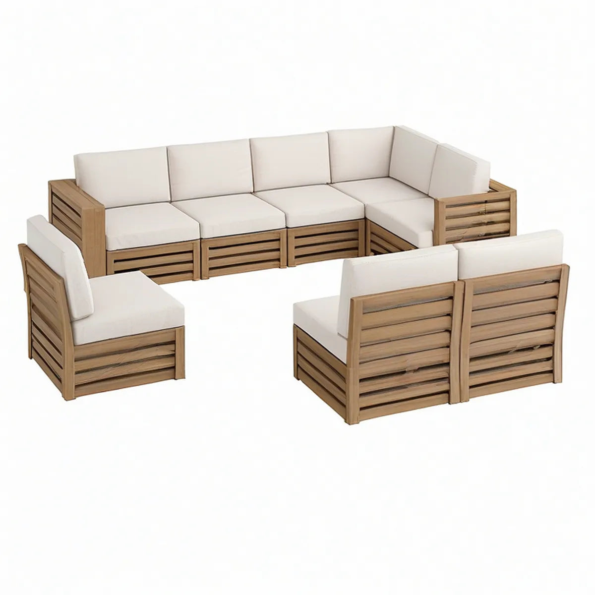 Conjunto de Sofás de Jardim em Madeira Maciça de Acácia com Almofadas Bege, 280 x 140 x 65 cm