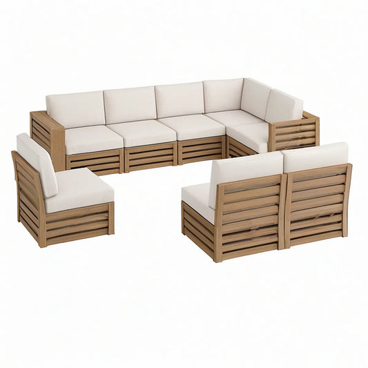 Conjunto de Sofás de Jardim em Madeira Maciça de Acácia com Almofadas Bege, 280 x 140 x 65 cm